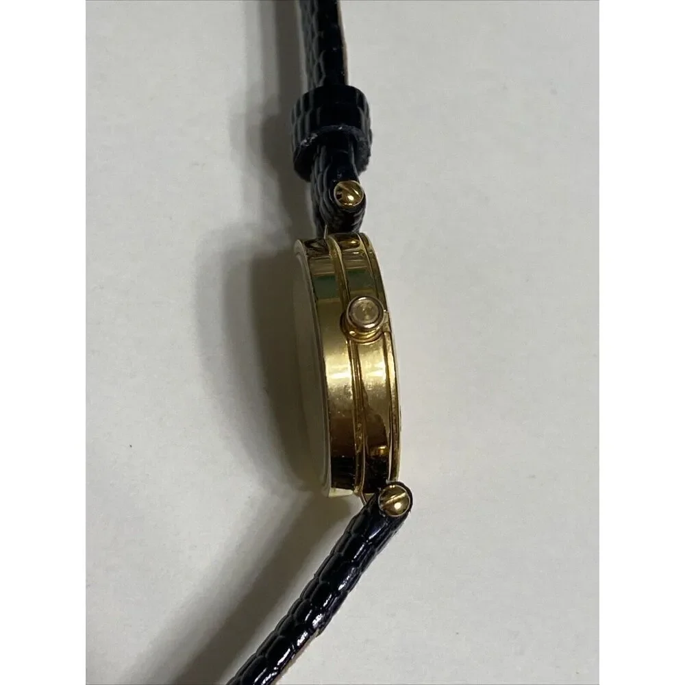 Ladies Domeni Black‎ & Gold Watch Pebbled Leather Band VX10 Movement